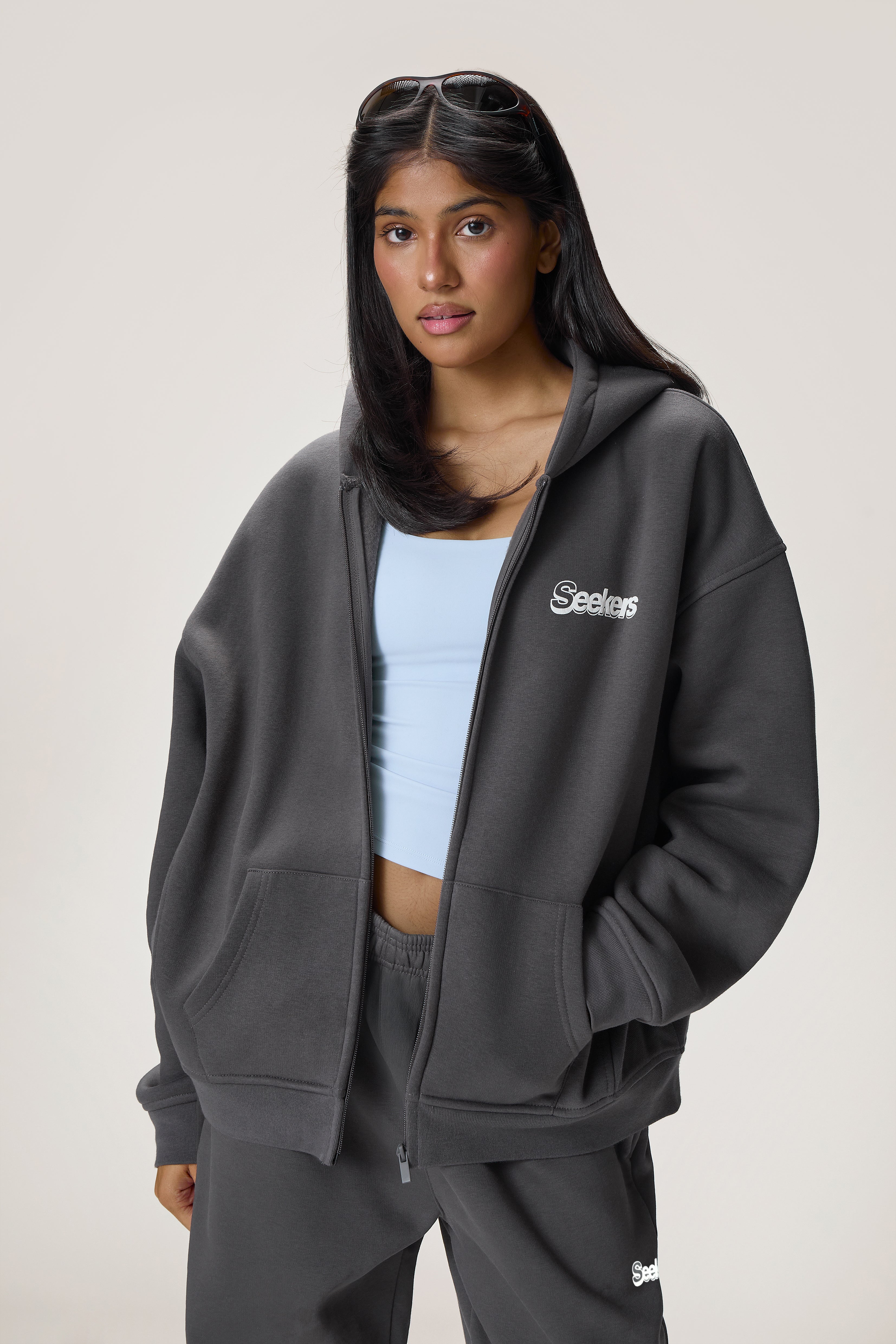 Seekers Sports Zip Up Hoodie in Charcoal - Image 5