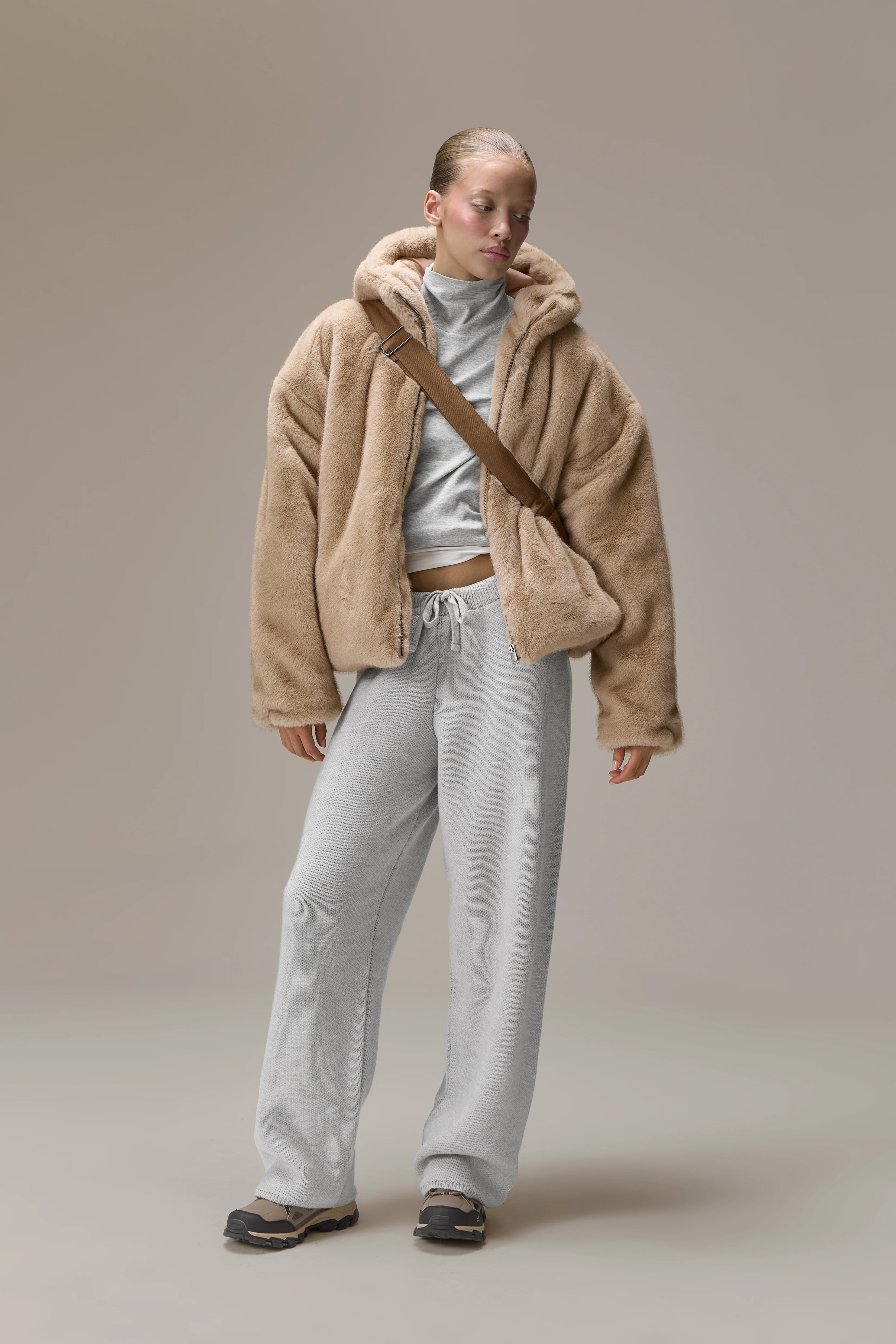 Winnipeg Faux Fur Hooded Jacket in Neutral - Image 4