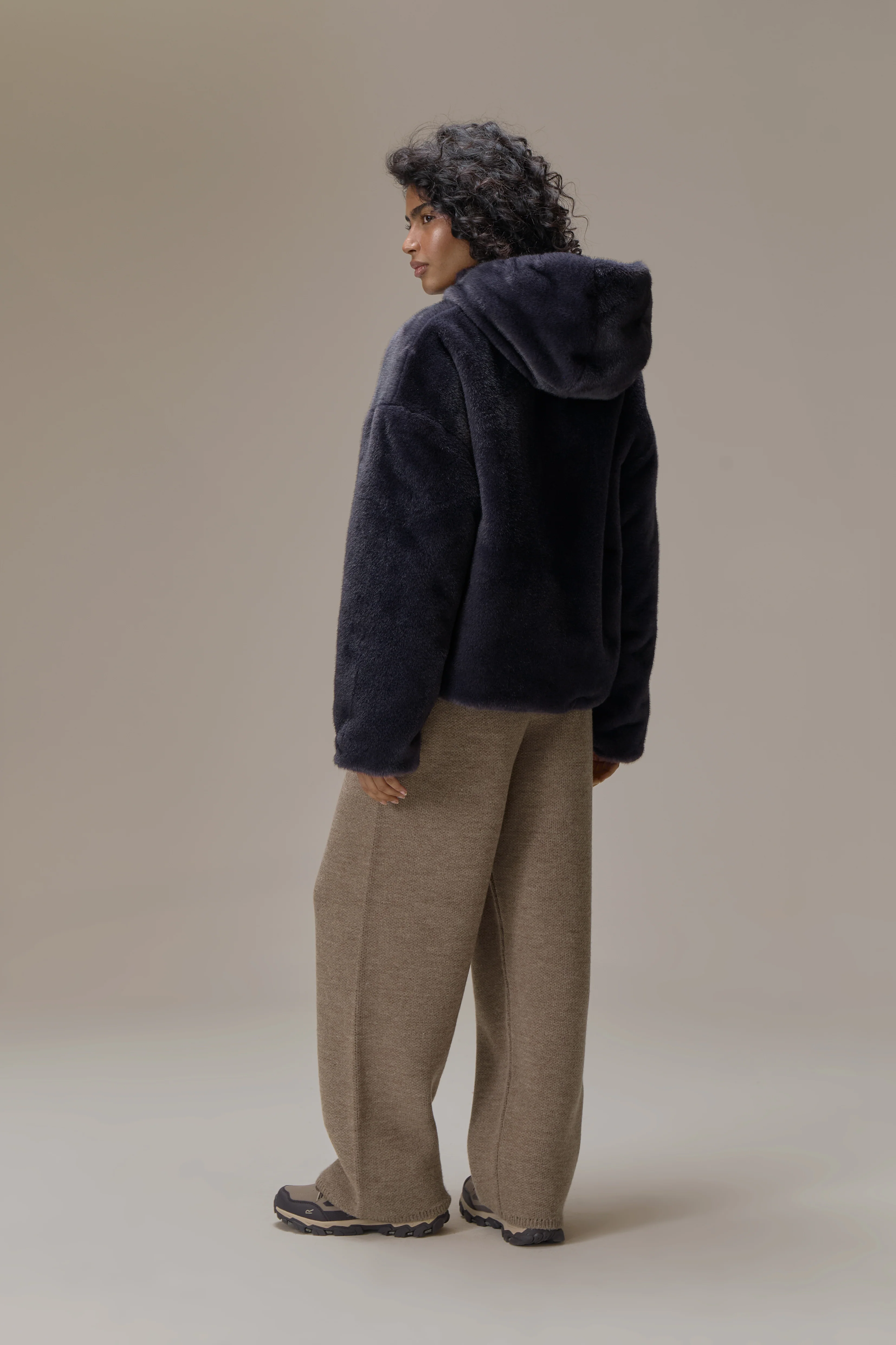 Winnipeg Faux Fur Hooded Jacket in Navy - Image 3