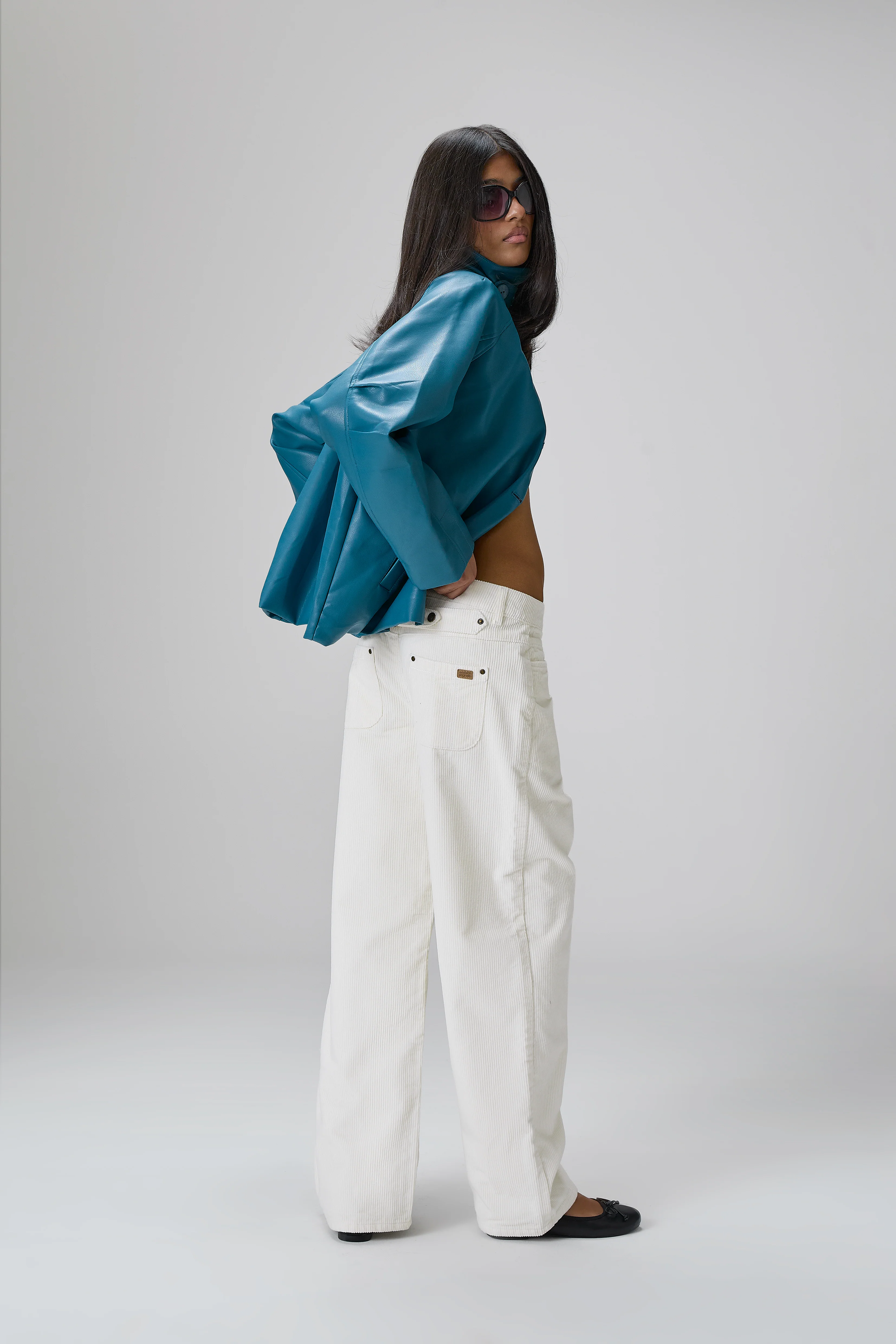 Hollies Classic Faux Leather Jacket in Dark Cyan - Image 3