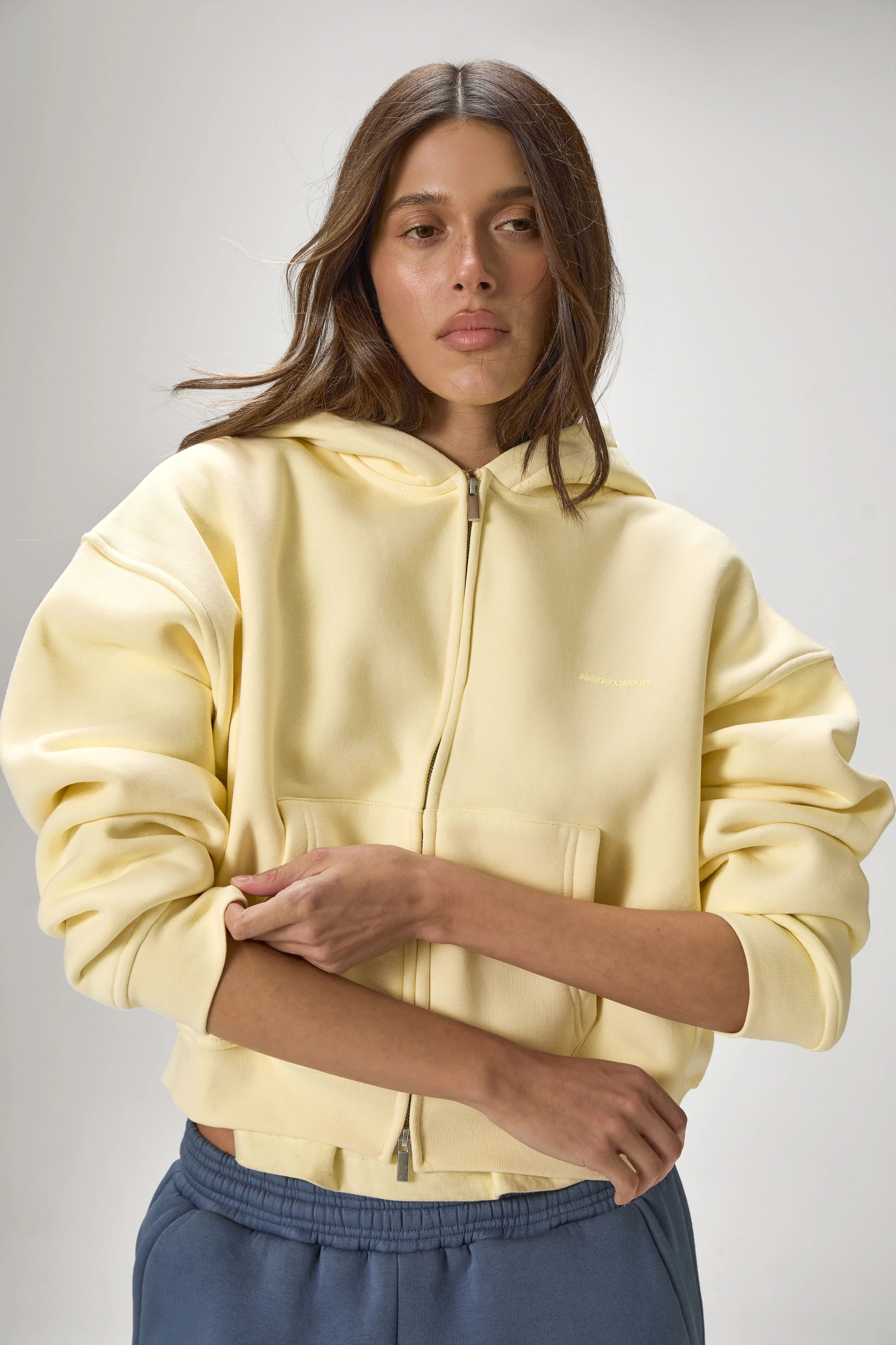 Trademark Shrunken Zip Up Hoodie in Butter Yellow - Image 6
