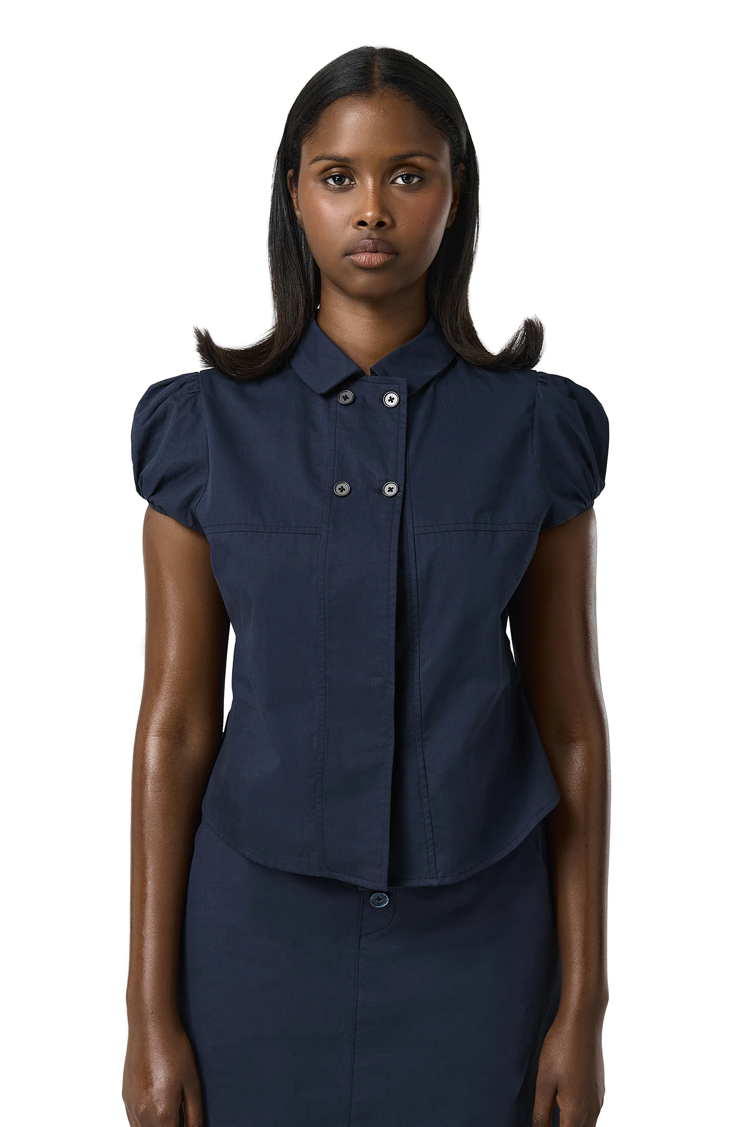 Wendy Poplin Blouse in Navy - Image 2