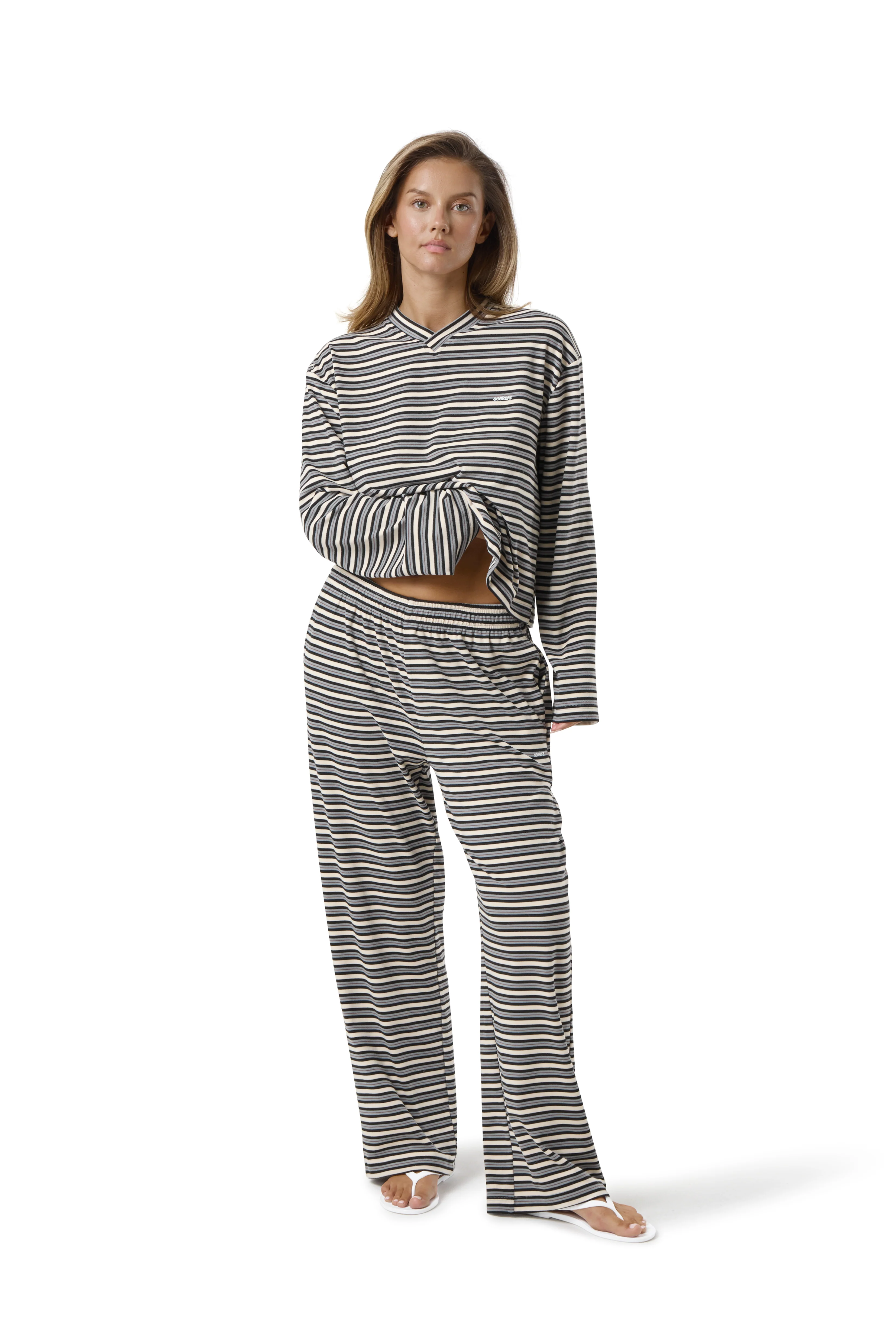 Wilkie Soft Wide Leg Pants in Multi Cream - Image 4