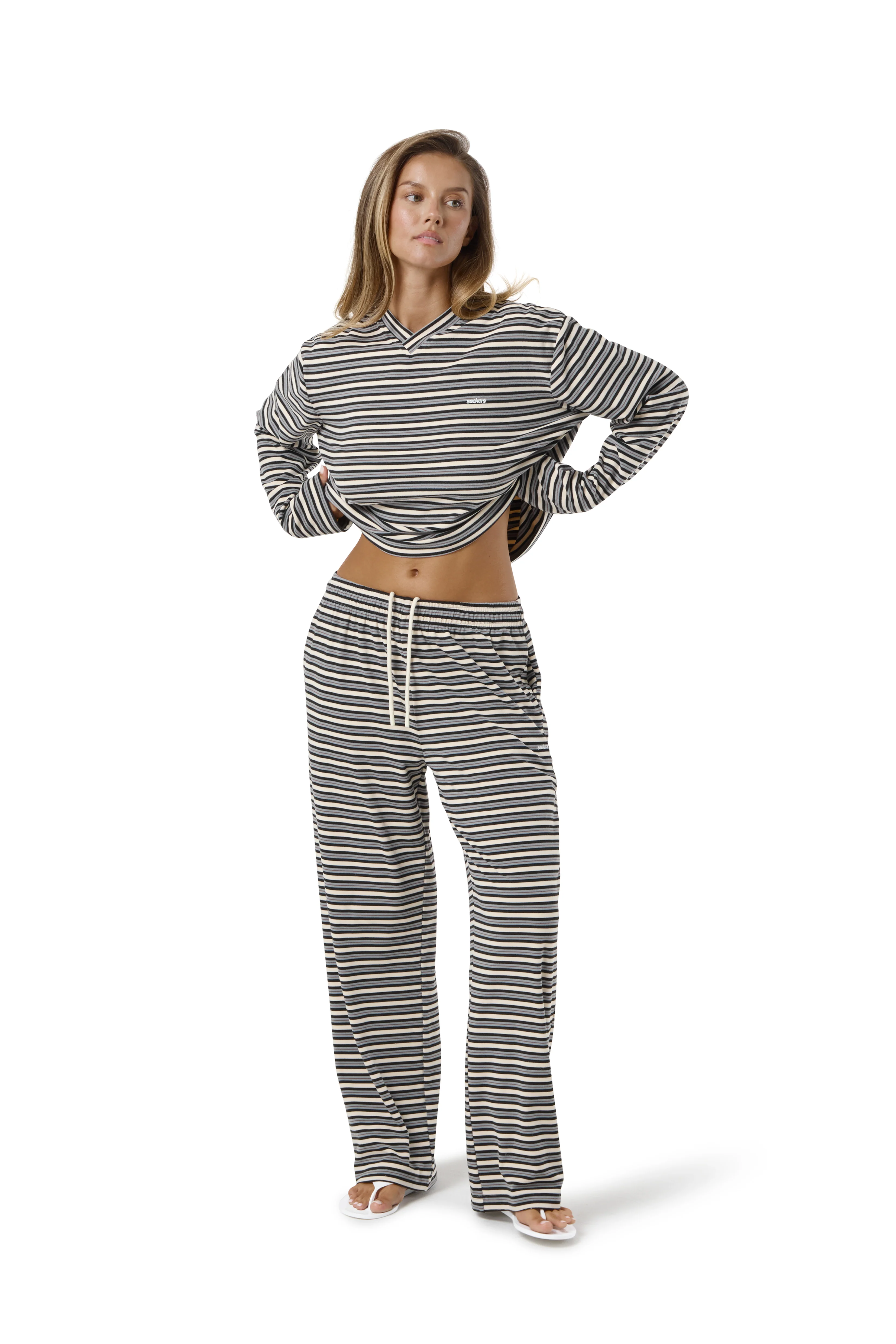 Wilkie Soft Wide Leg Pants in Multi Cream - Image 5