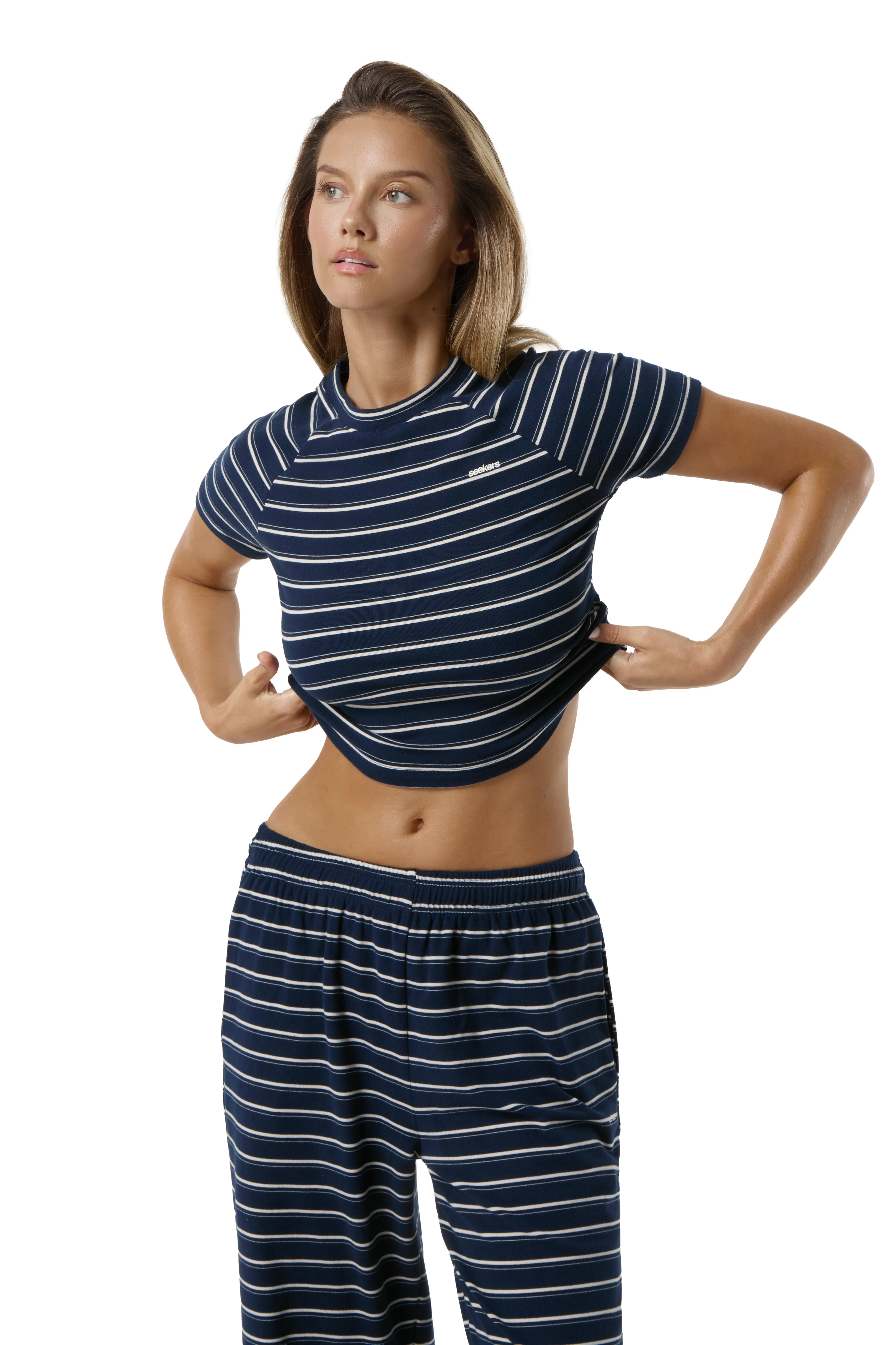Wilma Soft Cap Sleeve Top in Navy - Image 4