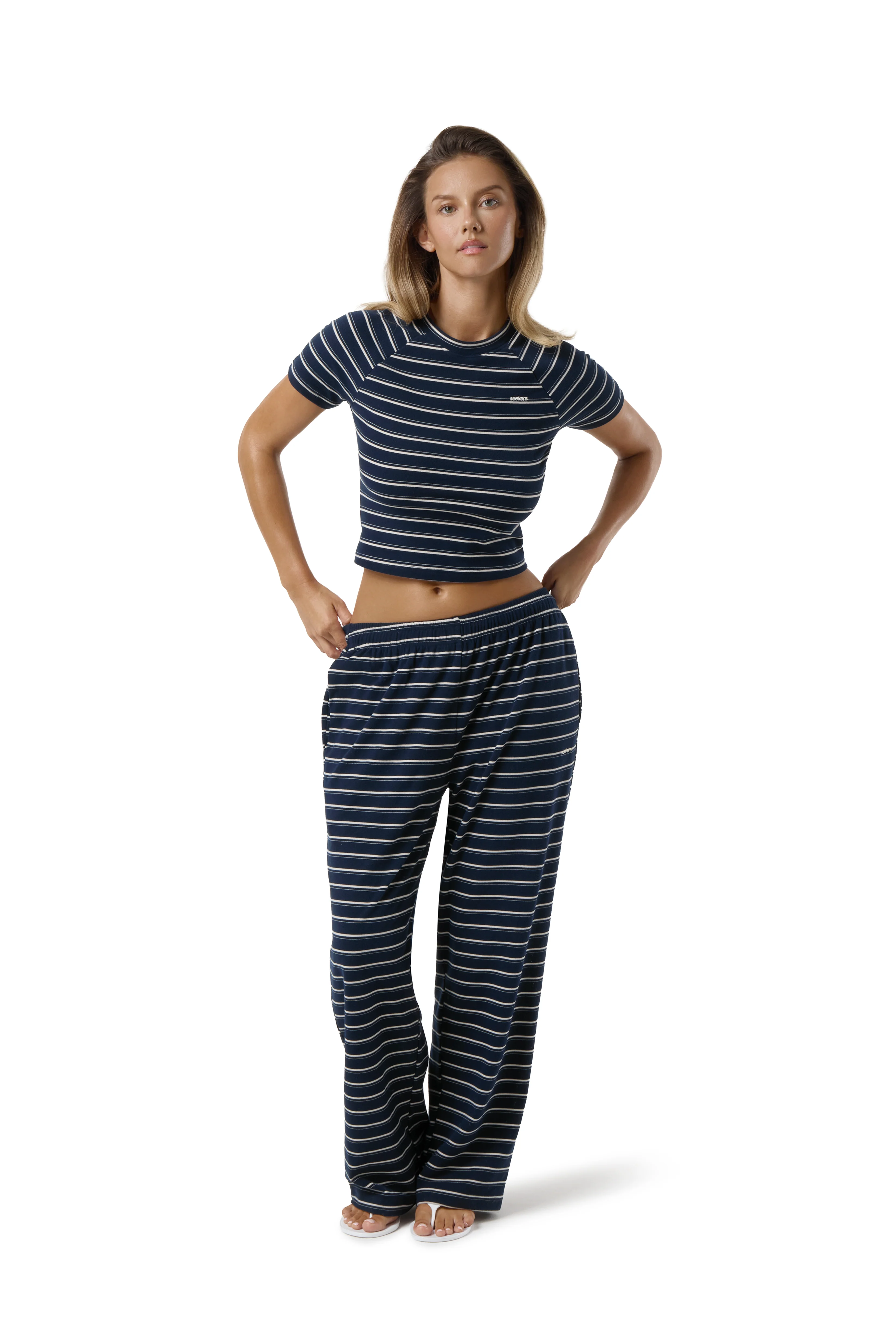 Wilma Soft Cap Sleeve Top in Navy - Image 3